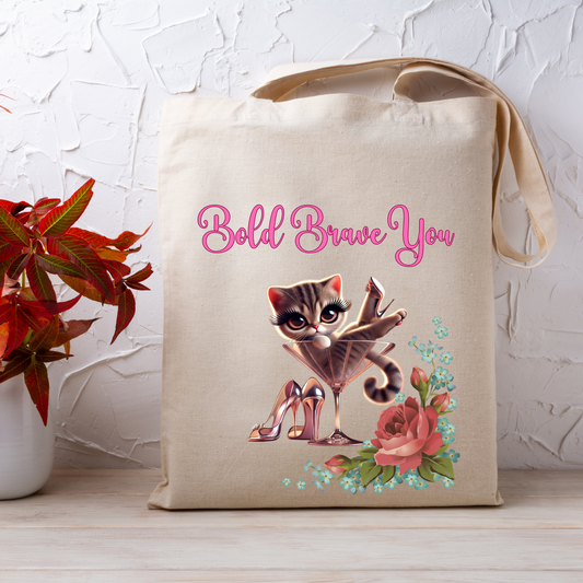 Motivational Quote Tote Bag Kitten Design