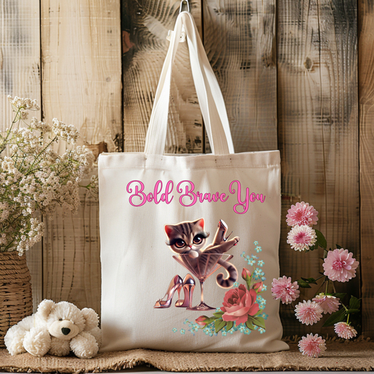 Motivational Quote Tote Bag Kitten Design