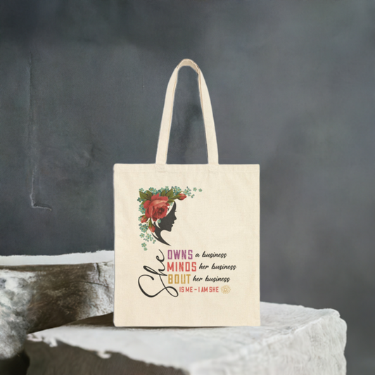 Empowerment Quote Canvas Tote Bag - She Owns Her Business